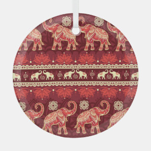Elephants March: Playful Seamless Pattern. Glass Tree Decoration