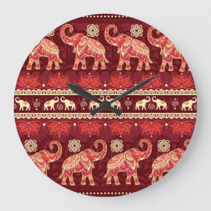 Elephants March: Playful Seamless Pattern. Large Clock