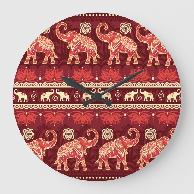 Elephants March: Playful Seamless Pattern. Large Clock (Front)