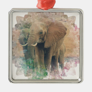 Elephants Metal Tree Decoration