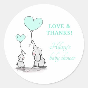 Elephants Mint Balloons Baby Shower Thank You Classic Round Sticker