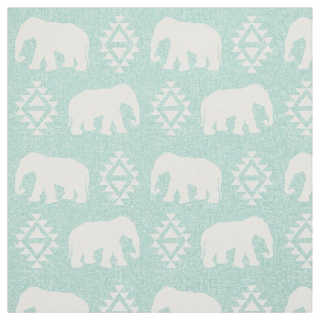 Elephants - mint fabric (Swatch)