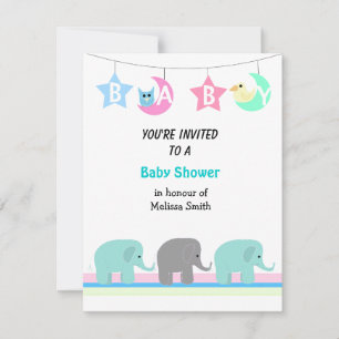 Elephants Moon and Stars Baby Shower Invitation