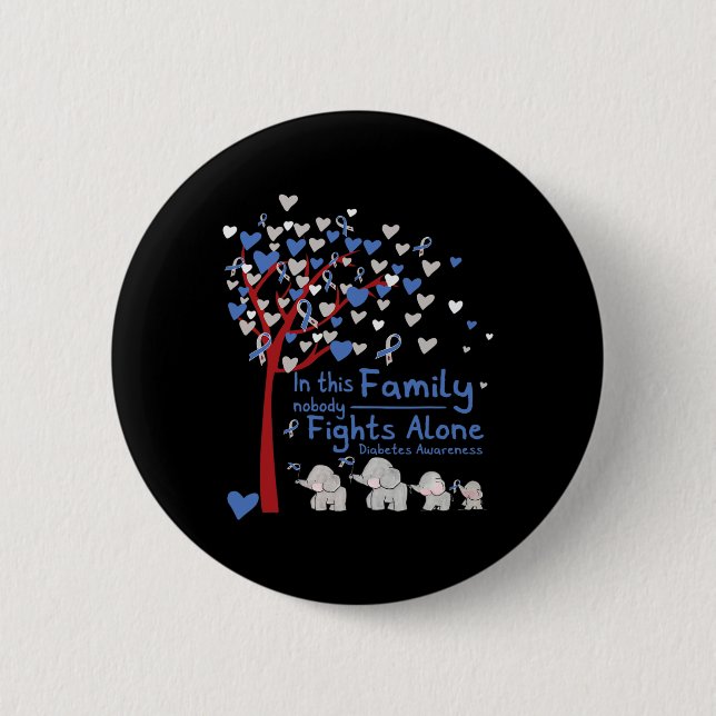 Elephants Nobody Fights Alone T1D Diabetes Awarene 6 Cm Round Badge (Front)