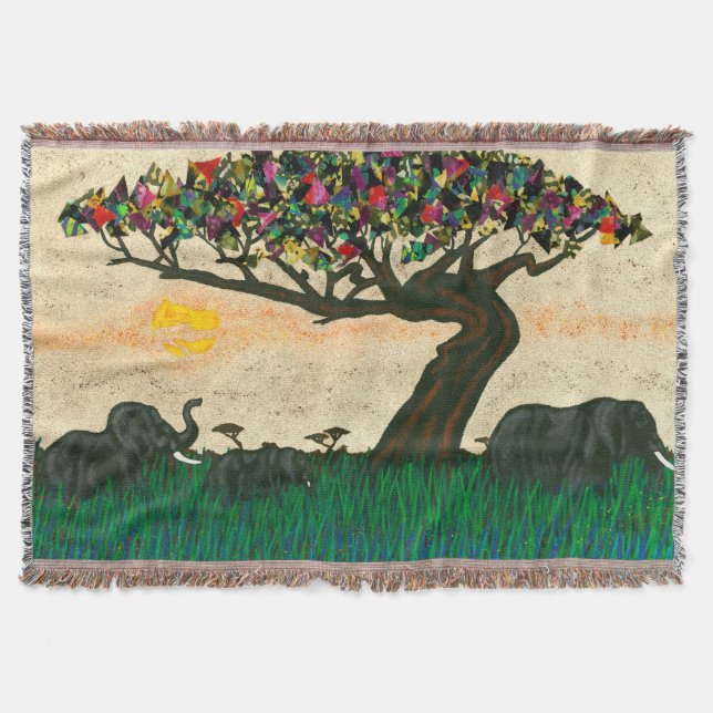 Elephants on the Planes of Africa Throw Blanket (Front)