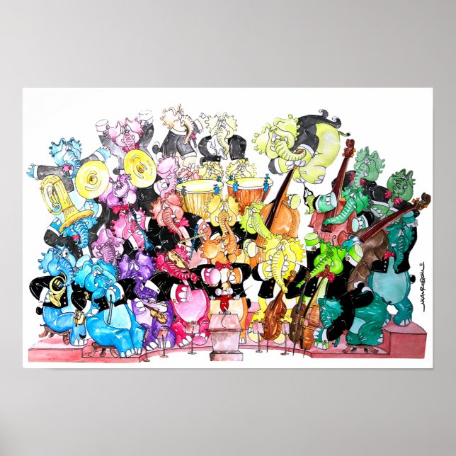 Elephants' Orchestra Watercolour Poster (Front)