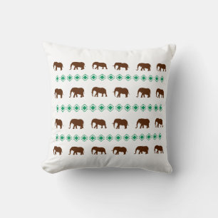 elephants pattern brown and green design cushion