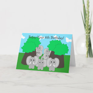 Elephants Personalised 6th Birthday Card