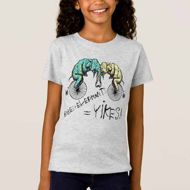Elephants Plus Bikes Equal YIKES! T-Shirt (Front)