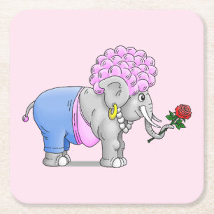 Elephant's red rose for Valentine's Day Square Paper Coaster