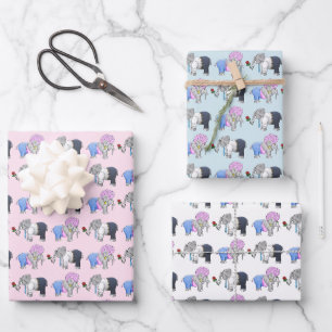 Elephants Romantic Valentines Day Wrapping Paper Sheet