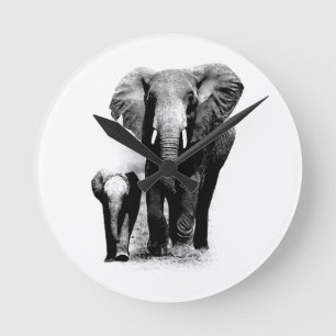 Elephants Round Clock
