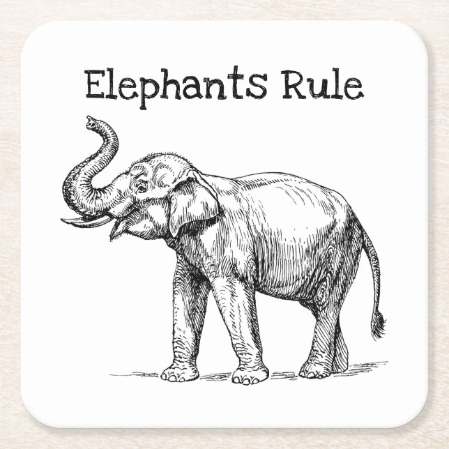 Elephants Rule Square Paper Coaster (Front)