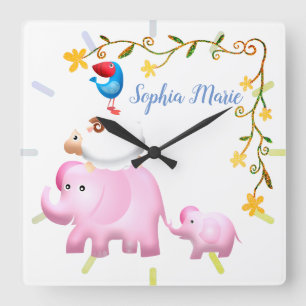 Elephants, Sheep & Bird Animal Tower Square Wall Clock