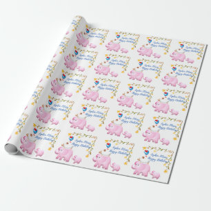 Elephants, Sheep & Bird Animal Tower Wrapping Paper