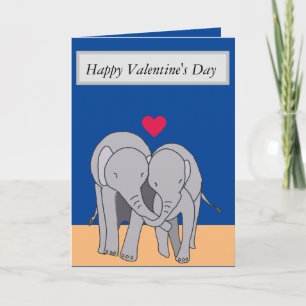 Elephants side by side, holding trunks Valentine’s Holiday Card