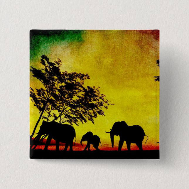 Elephants Sunset 15 Cm Square Badge (Front)