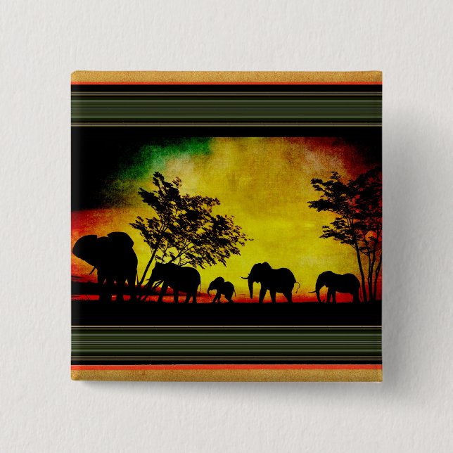 Elephants Sunset Button (Front)