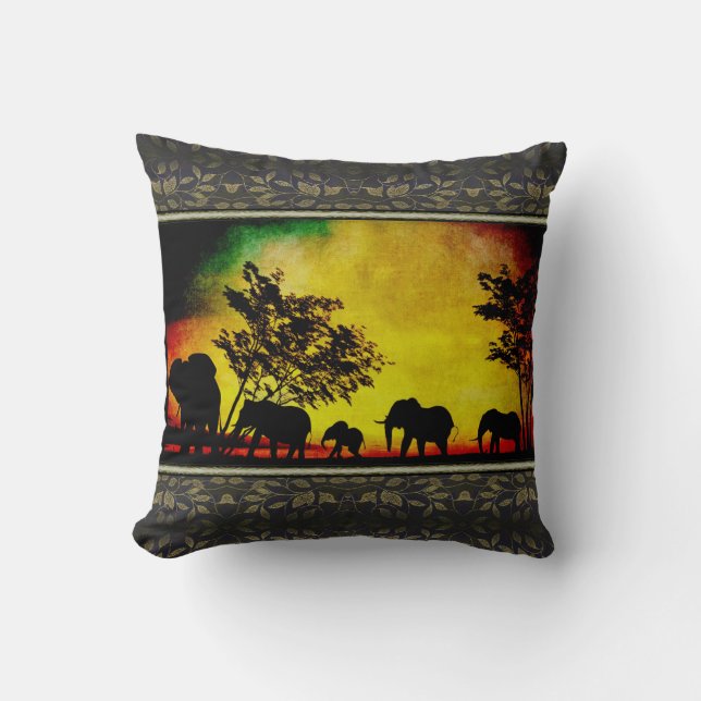 Elephants Sunset Cushion (Front)