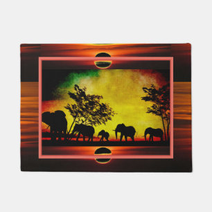 Elephants Sunset Door Mat