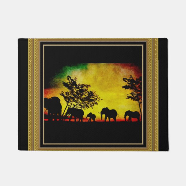 Elephants Sunset Door Mat (Front)