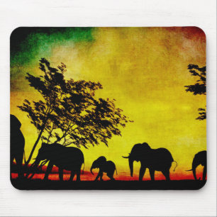 Elephants Sunset Mouse Mat