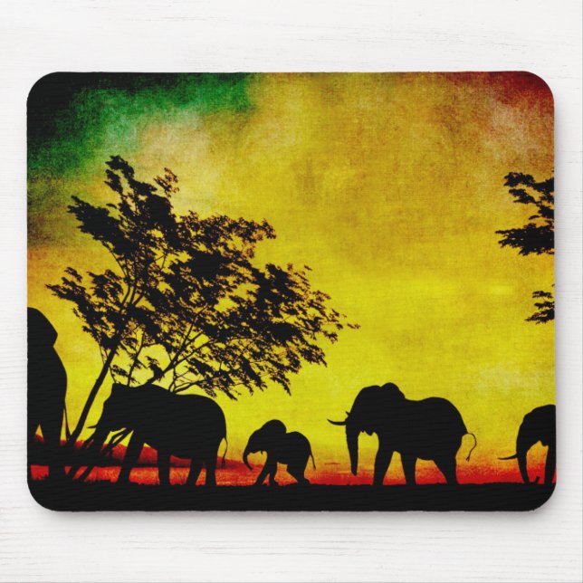 Elephants Sunset Mouse Mat (Front)