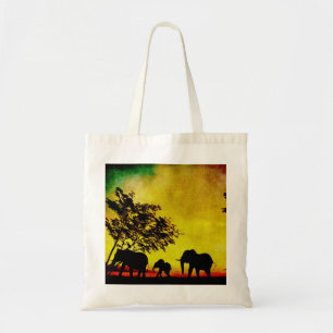 Elephants Sunset Tote Bag