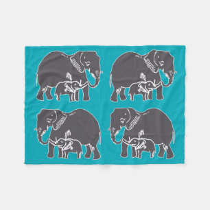 Elephants Teal Fleece Blanket