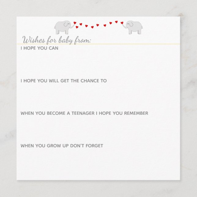 Elephants Theme Gender Neutral Baby Shower Advice Card (Front)
