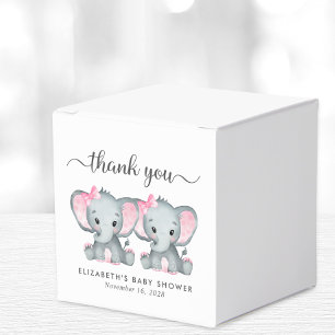 Elephants Twin Girls Baby Shower Thank You Favour Box