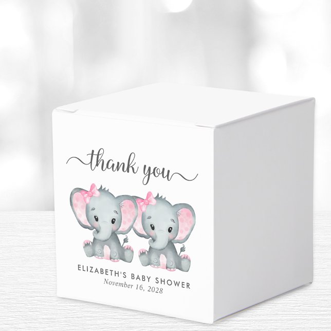 Elephants Twin Girls Baby Shower Thank You Favour Box (Creator Uploaded)