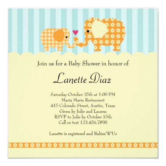 Elephants Unisex Baby Shower Invitation
