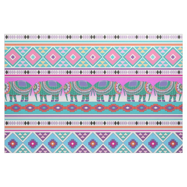 Elephants with Aztec Pattern Fabric (Yard)