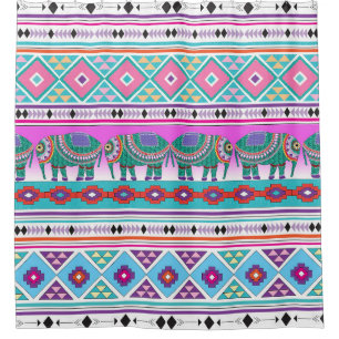 Elephants with Aztec Pattern Shower Curtain