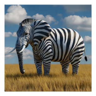 Elephant's Zebra Disguise Glossy Poster