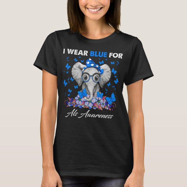elephent I Wear Blue Als Awareness T-Shirt (Front)