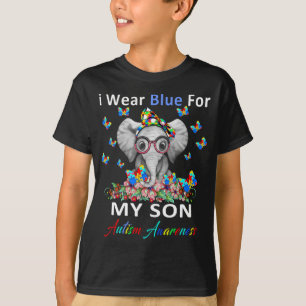 elephent I Wear Blue For My Son Autism Awareness T-Shirt
