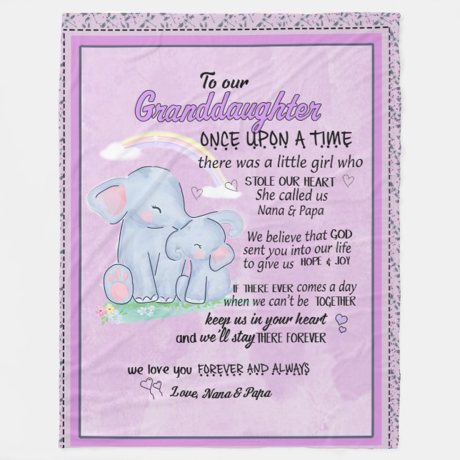 Elephent To our Granddaughter Love you forever Fleece Blanket (Front)