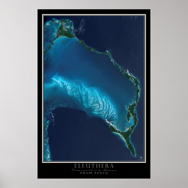 Eleuthera Bahamas From Space Satellite Map Poster (Front)