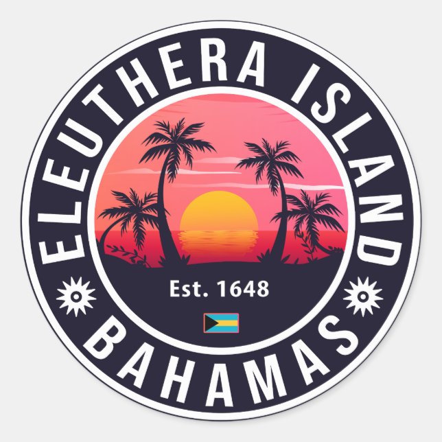 Eleuthera Island Bahamas Retro Sunset Souvenirs Classic Round Sticker (Front)