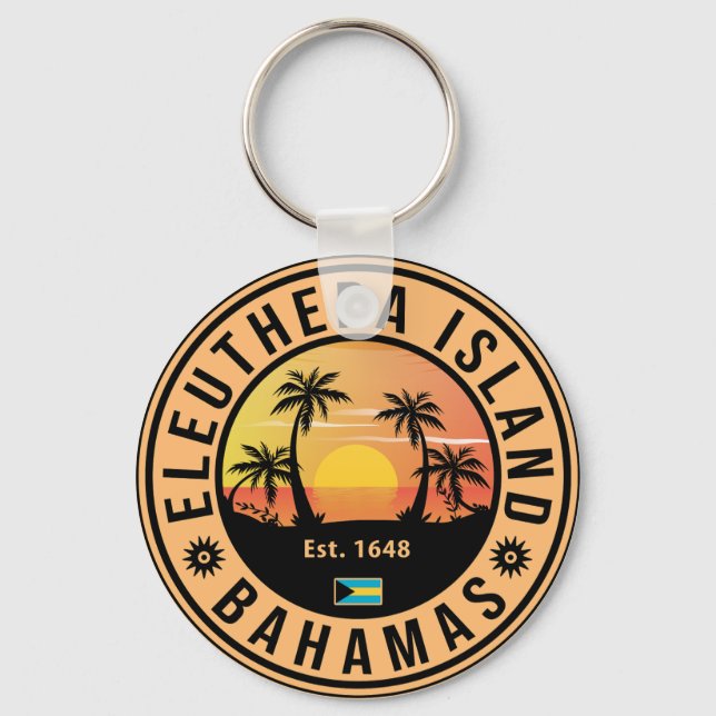 Eleuthera Island Bahamas Retro Sunset Souvenirs Key Ring (Front)
