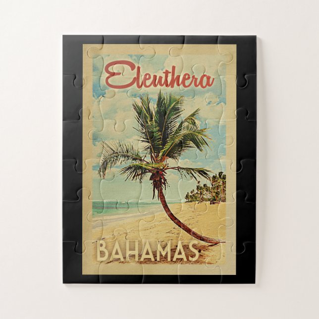 Eleuthera Palm Tree Vintage Travel Jigsaw Puzzle (Vertical)