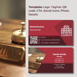 Elevate Hospitality with our Classic Red Hotel  Business Card