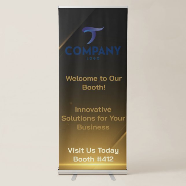 Elevate Your Brand: Luxury Black & Gold Custom  Retractable Banner (Front)