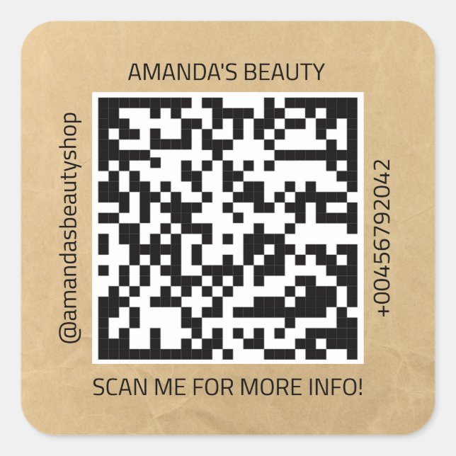Elevate Your Brand with QR Code Kraft Square  Square Sticker (Front)