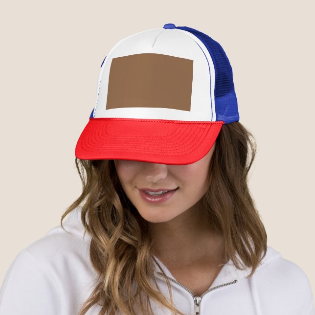 Elevate Your Design with a Brown Background Trucker Hat (In Situ)