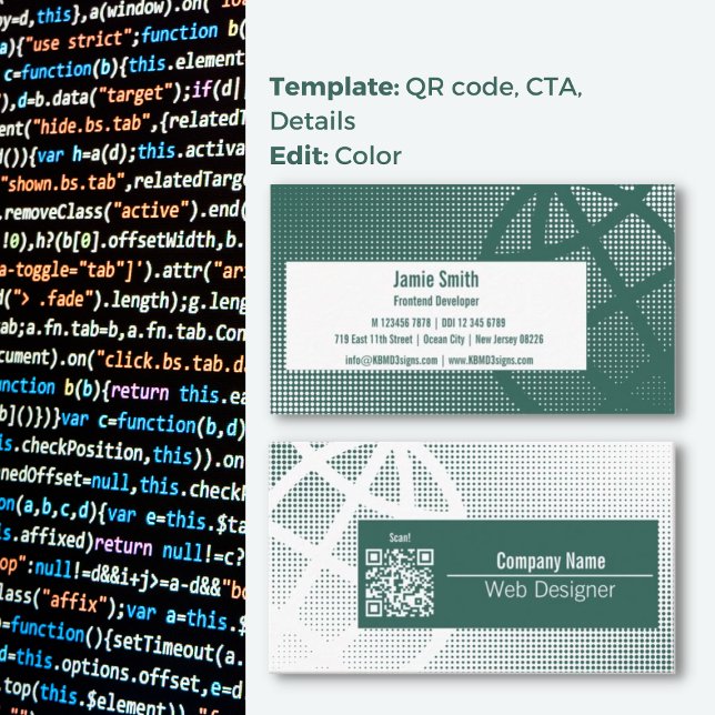 Elevate Your Digital Brand: Green Web Designer Business Card (Elevate Your Digital Brand: Green Web Designer Business Card, Halftone Design, QR code)