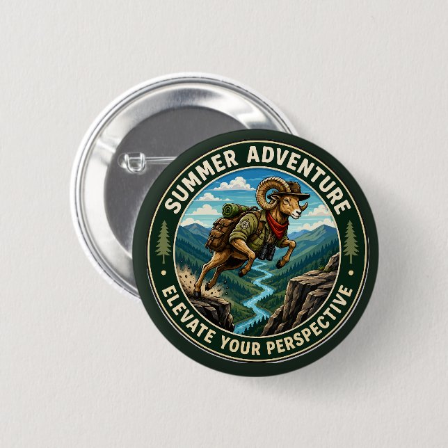  Elevate Your Perspective Hiking Ram Adventure 6 Cm Round Badge (Front & Back)