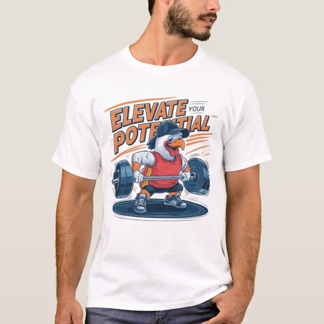 Elevate Your Potential with Chicken Barbell T-Shirt (Front)